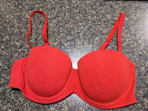 Vintage 02 Y2K Victorias Secret bra red cotton underwire adjustable strapless - Picture 1 of 5