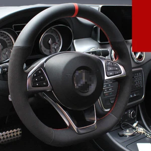 For Benz CLA220 DIY Hand Sewing Steering Wheel Cover Black leather Red thread - Picture 1 of 8