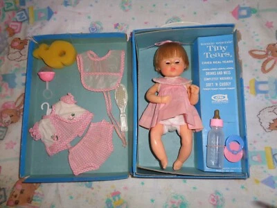 American Character 1964 Teenie Weenie 9" TINY TEARS Doll ~Travel Trunk, Clothes+ - Image 1 of 4