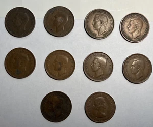 Lot of (10) GB HALF PENNY COIN COLLECTION from YEAR 1937 to 1966 KM# 844 - Picture 1 of 8