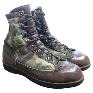 Vintage Cabelas 8380 Duck Hunter Camo Canvas Leather Hunting Boots 11.5 D Vibram - Picture 1 of 23