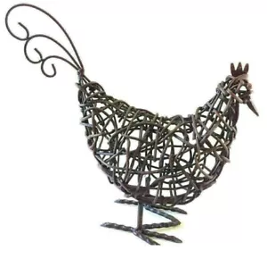 Offen geflochten Weidengeflecht Metall Schwanz und Füße Huhn Hahn Statue Figur - Bild 1 von 6