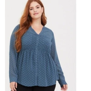 Torrid Plus Size 5 Long Sleeve Blue Sheer Button-Up Shirt Blouse - Picture 1 of 4