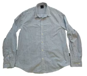 Bronson Men's Large Dress Shirt Blue White Stripes Long Sleeve Check Pattern - Picture 1 of 8