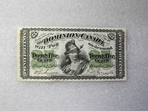 1870 Dominion of Canada 25 cents shinplaster banknote 1/4 dollar PLAIN VF - Picture 1 of 8