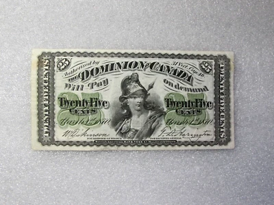 1870 Dominion of Canada  25 cents shinplaster banknote 1/4 dollar PLAIN VF - Image 1 of 4