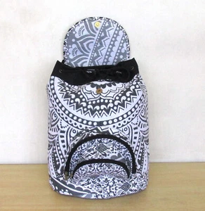 Backpack Indian Black & Grey Cotton Hippie Mandala Unisex Men Women Fashion Bag - Picture 1 of 6