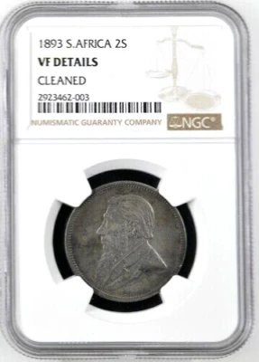 1893 South Africa 2 Shillings, NGC VF Details - Cleaned, KM-6 - Image 1 of 2