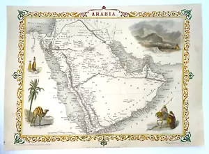 ARABIA 1851 JOHN TALLIS 19TH CENTURY DECORATIVE ANTIQUE ENGRAVED MAP - Picture 1 of 12
