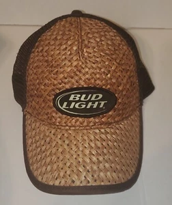 Bud Light Budweiser Men's Baseball Cap Hat Brown Straw Mesh Snapback NWOT - Picture 1 of 5