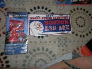 Boston Red Sox license plate & flag lot Vtg New 2007 2013 World Series Champions - Picture 1 of 6