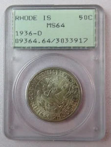 1936 D - Medio dólar conmemorativo de Rhode Island - PCGS MS64 OGH - Imagen 1 de 4