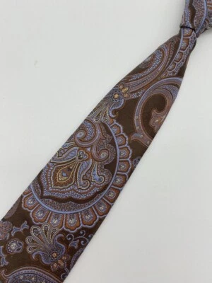 Corbata John Nordstrom Hombre Marrón Azul Paisley 100% Seda 60" Largo 3 1/8" Ancho Foto 1 de 4