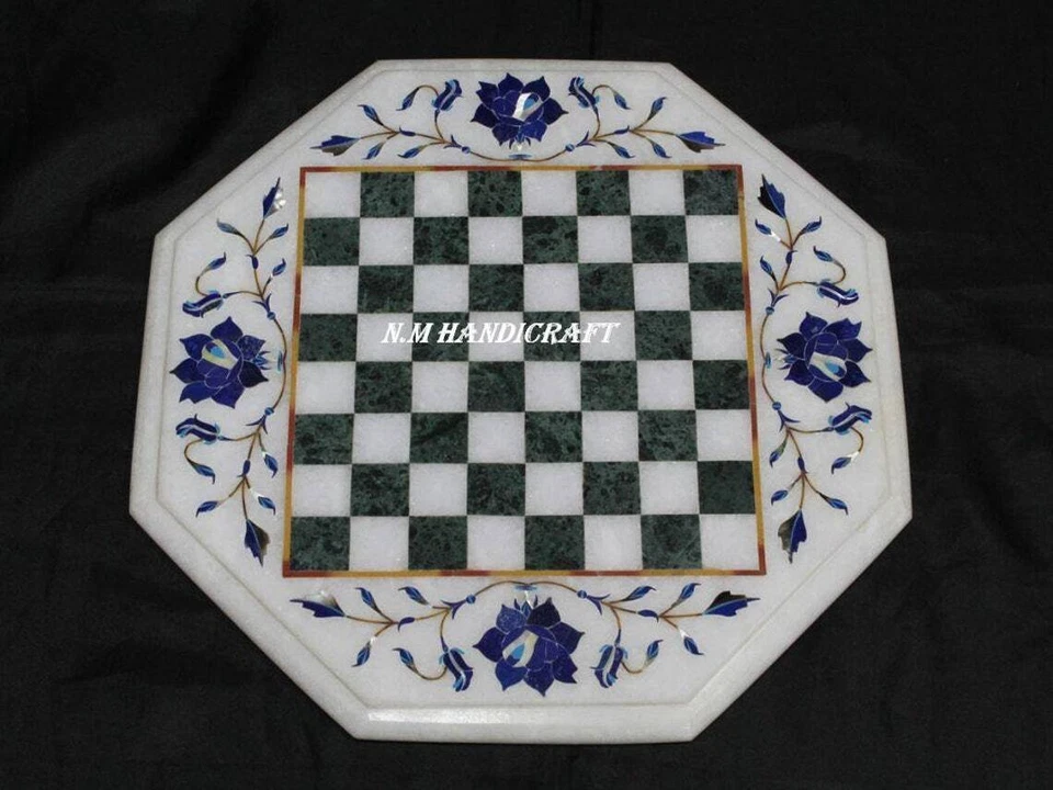 12" Marble Chess Board, Floral Inlay Chess Board, Vintage Game Board Set, Git - Image 1 of 4
