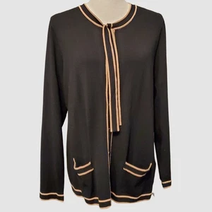 NWOT Talbots Petites Talla XL Cárdigan Suéter Viscosa Nylon Negro Marrón Bolsillos - Imagen 1 de 5