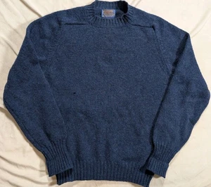 Vintage 70s PENDLETON Sweater Mens Med Blue Shetland Virgin Wool Crewneck USA - Picture 1 of 9