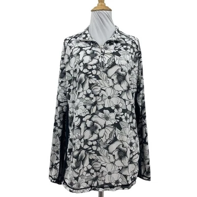 Camisa Sansoleil Mujer XL Extra Grande UPF 50 Malla Manga Larga Cuarto Cremallera Floral Foto 1 de 4