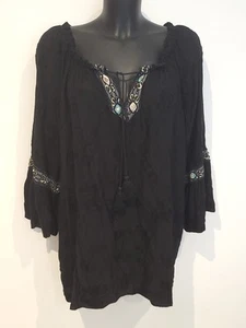 Made In Italy Kaftan Style Schwarz One Size Kurz Strand Sommerkleid Bestickt - Bild 1 von 5