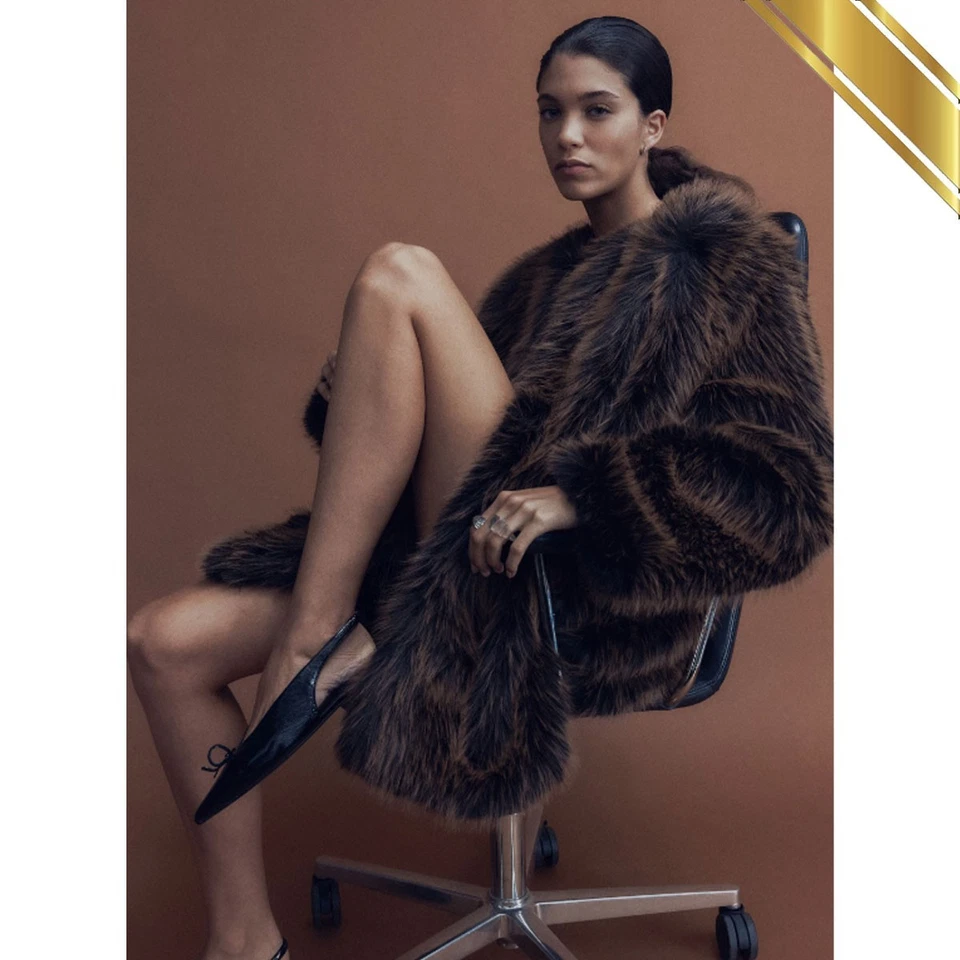 H&M Fluffy Fur Coat Jacket Dark Brown - H&M Original Winter Collection 2025 - Image 1 of 4