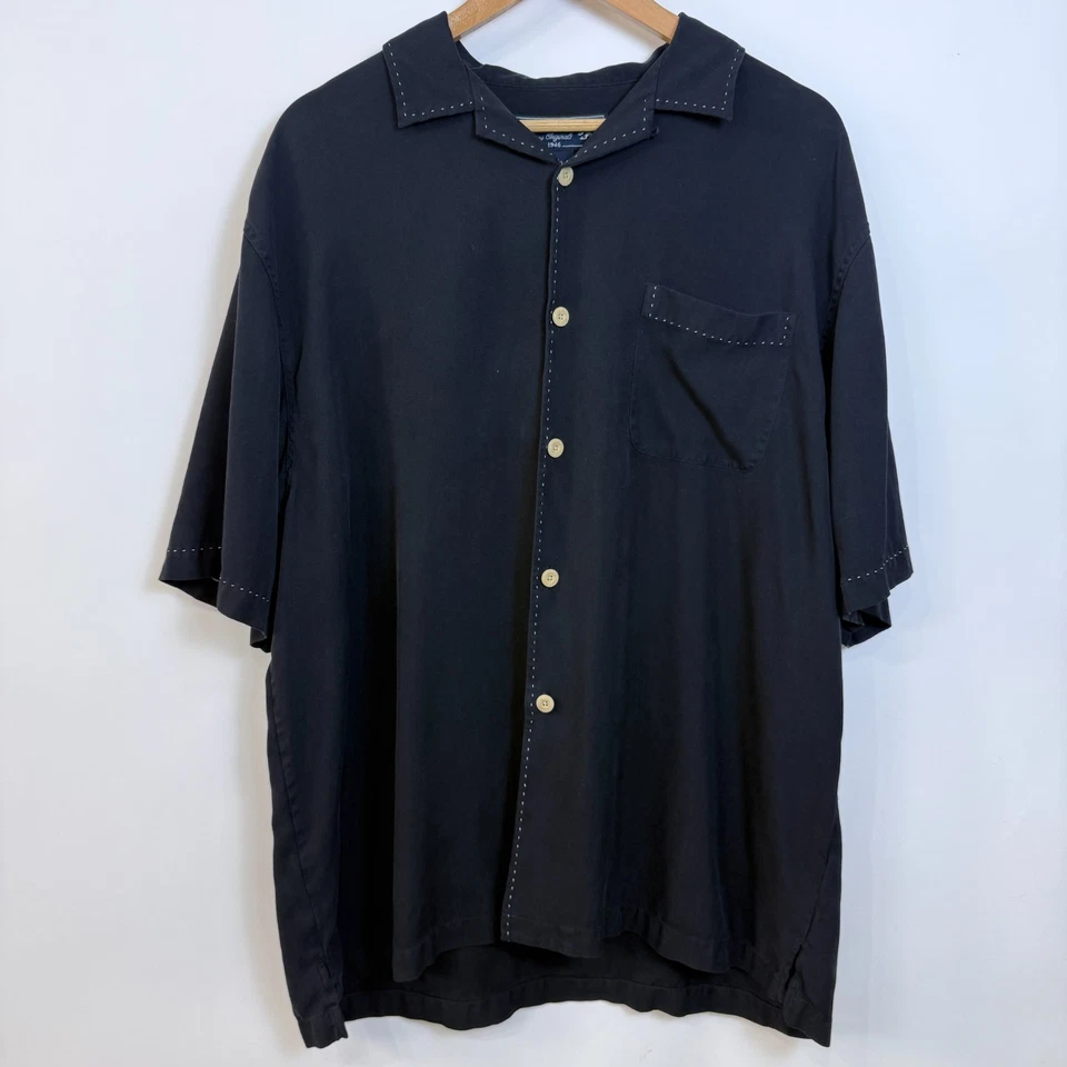 Nat Nast Short Sleeve 100% Silk Button Up Shirt Mens XL Black Contrast Stitching - Image 1 of 4