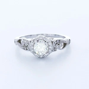 1.1CT Certified Lab-Created Diamond E/VS2 Round Cut 18K Gold Vintage Accent Ring - Picture 1 of 5