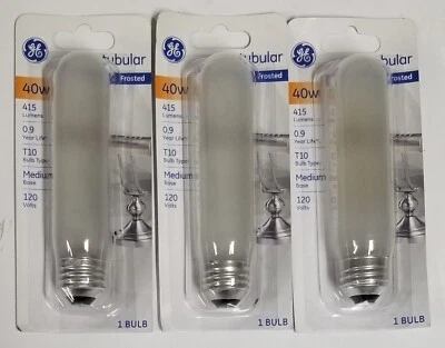 3 Pack GE 40-Watt Frosted Appliance T10 Tubular 5" Light Bulbs 250 Lumens - Image 1 of 2