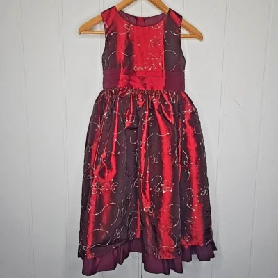 My Best Kid Burgundy Silver Embroidered Formal Taffeta Holiday Dress Girls Jr 11 - Image 1 of 4