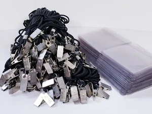Braided Lanyards W/ Bulldog Clips & 4" X 3" Horizontal Badge Holders Lot Of 100 - Picture 1 of 3
