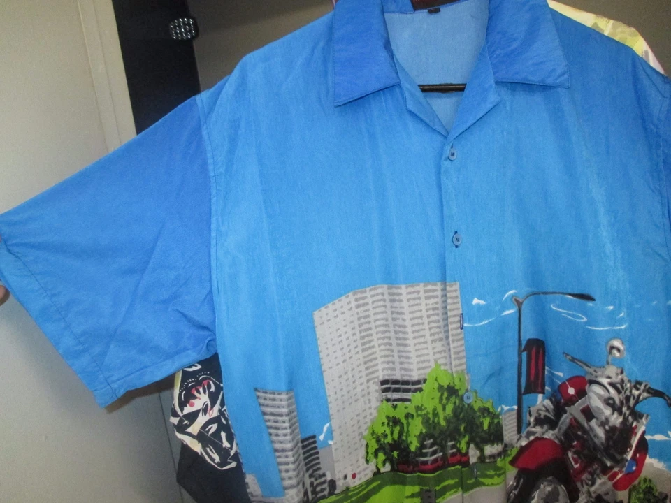 HAWAIIAN STYLE BIG BROTHER MOTORCYCLE IMAGE ON TURQUOISE SIZE MEN'S LARGE - Изображение 1 из 4