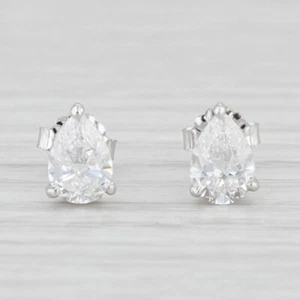 1.61ctw VS1 D E Diamond Pear Solitaire Stud Earrings 14k White Gold GIA - Picture 1 of 8