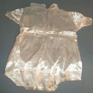 Antique 1950s White Satin Christening Outfit Boy Blue Bird Belted Waist - Picture 1 of 3