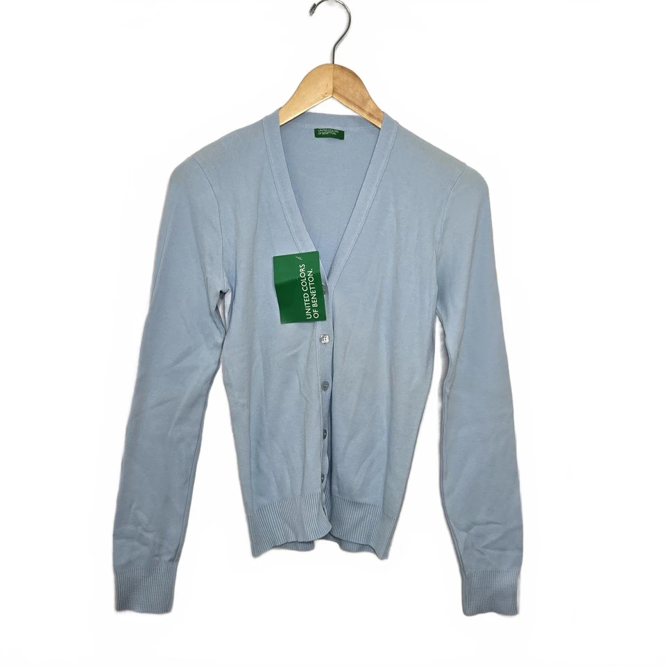 United Colors of Benetton Sweater Womens  Medium Blue Cardigan Cotton New w Tag - Image 1 of 4