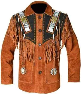 Handmad Men Suede Western Style Cowboy Leather Jacket Winter Coat All Sizes - Picture 1 of 4