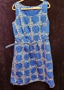Boden Midi 16 Dress Blue Geometric Sleeveless Belt A-line Sheath - Picture 1 of 8