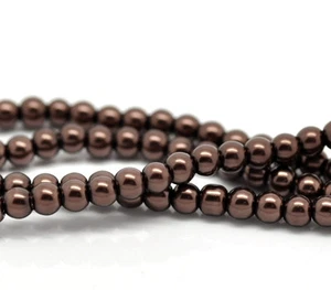 2x32 inch STRANDS ~4mm~ COFFEE PEARL ROUND GLASS BEADS ~Bracelets~Necklace (91B) - Picture 1 of 3