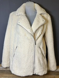Bagatelle Collection By Anthropologie Teddy Sherpa Moto Biker Jacket Small Ivory - Picture 1 of 13