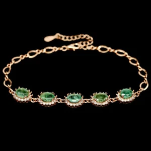 Shola Real Natural Green Emerald Bracelet Sterling Silver B292 - Picture 1 of 4