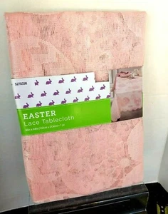 Easter Spring Flowers & Eaggs Pastel Pink Oblong 60" x 104" Tablecloth NWTs - Picture 1 of 4