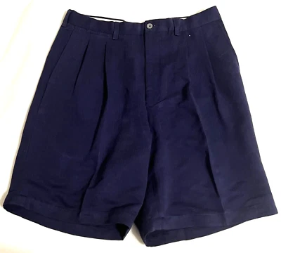 "Pantalones cortos de golf PING para hombre talla 34 azul marino plisados tiro alto años 90 9"" entrepierna" Foto 1 de 4