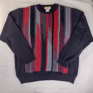 Montechiaro Crewneck Sweater Wool Blend XL Black Red Gray Made in Italy - Picture 1 of 4