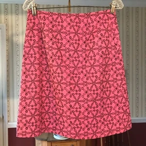 Lilly Pulitzer Rock A-Linie rosa braun bestickt gefüttert Baumwolle Seide Gr. 2 - Bild 1 von 8
