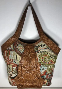 Bohemian Hobo Handbag Rust Leather Paisley Pleated Ruffle Front Shoulder Bag - Picture 1 of 12