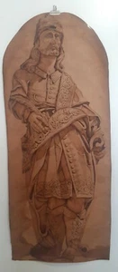 Pyrography huge drawing on leather Oseias Prophet Brazil signed and dated - Picture 1 of 5