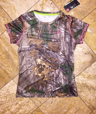 NWT Under Armour Realtree UA Heatgear Hunt Camo Short Sleeve Shirt Top Women's M - Image 1 of 2