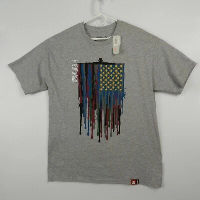 Entree Made in USA Paint Drip American Flag Gray Graphic Men's T-Shirt Sz L - Image 1 of 4