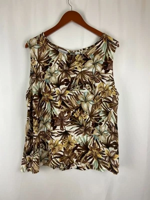 Jaclyn Smith Women’s 2X Brown Leaf Tropical Print Tank Top Flowy Coastal Beach - Image 1 of 4