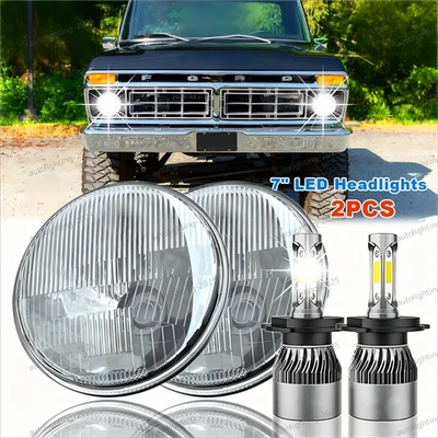 7 inch Round LED Hi/Lo Beam Headlights Chrome fit Ford F100 F150 F250 Truck - Image 1 of 4