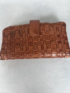 Vilenca Holland Leather Wallet Woven Dark Brown Basket Weave Boho - Bild 1 von 8
