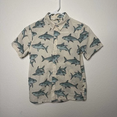 H&M Boys Sz 10 Sharks Print Button Up Short Sleeve Shirt - Image 1 of 4