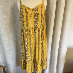 Antiguo Vestido Azul Marino Para Mujer Talla XXL Amarillo Delicado Floral Cottagecore Boho Calado - Imagen 1 de 11